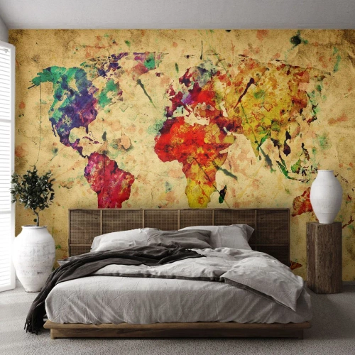 Tapet Standard Eco - Viața ca o hartă colorată - Harta lumii, Continente, Călătorii - 250x175 cm