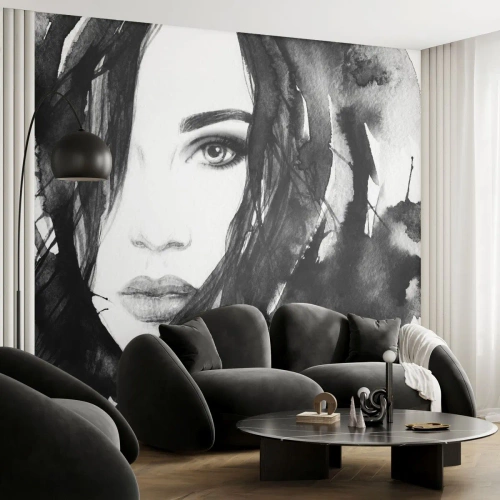 Tapet Autoadeziv Deluxe Sticker - Studiu unei dame în alb și negru - Abstracția, Chipul de femeie, Portret - 250x175 cm