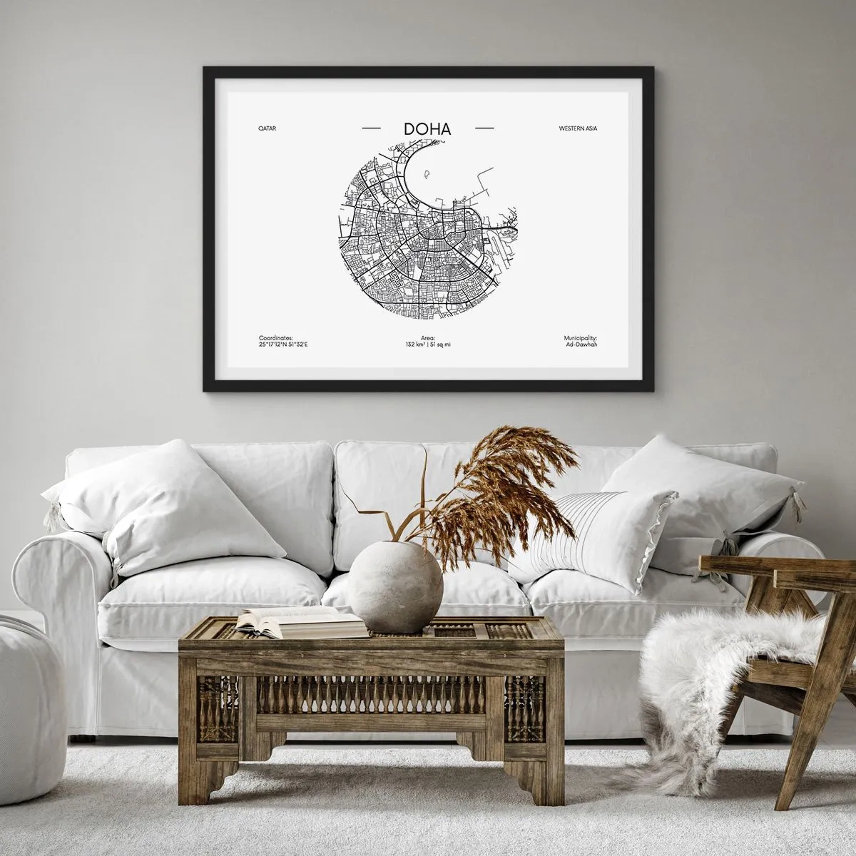 Poster în ramă neagră - Anatomia orașului Doha - 100x70 cm