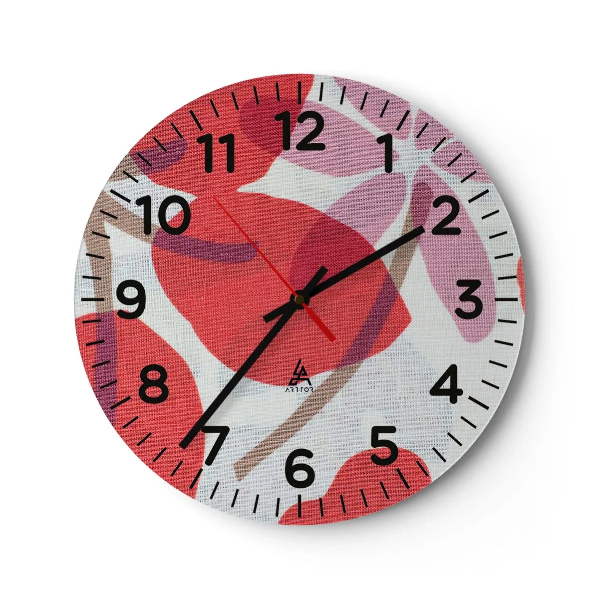 Ceas de perete - Ceas pe sticlă - Aranjament floral în roz - 40x40 cm