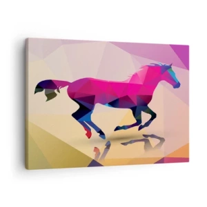 Tablou pe pânză Canvas - Siluetă geometrică a unui cal în galop în culori vibrante - 70x50cm - Cubismul mai trăiește - Decorațiune modernă pentru perete pentru living și dormitor ARTTOR