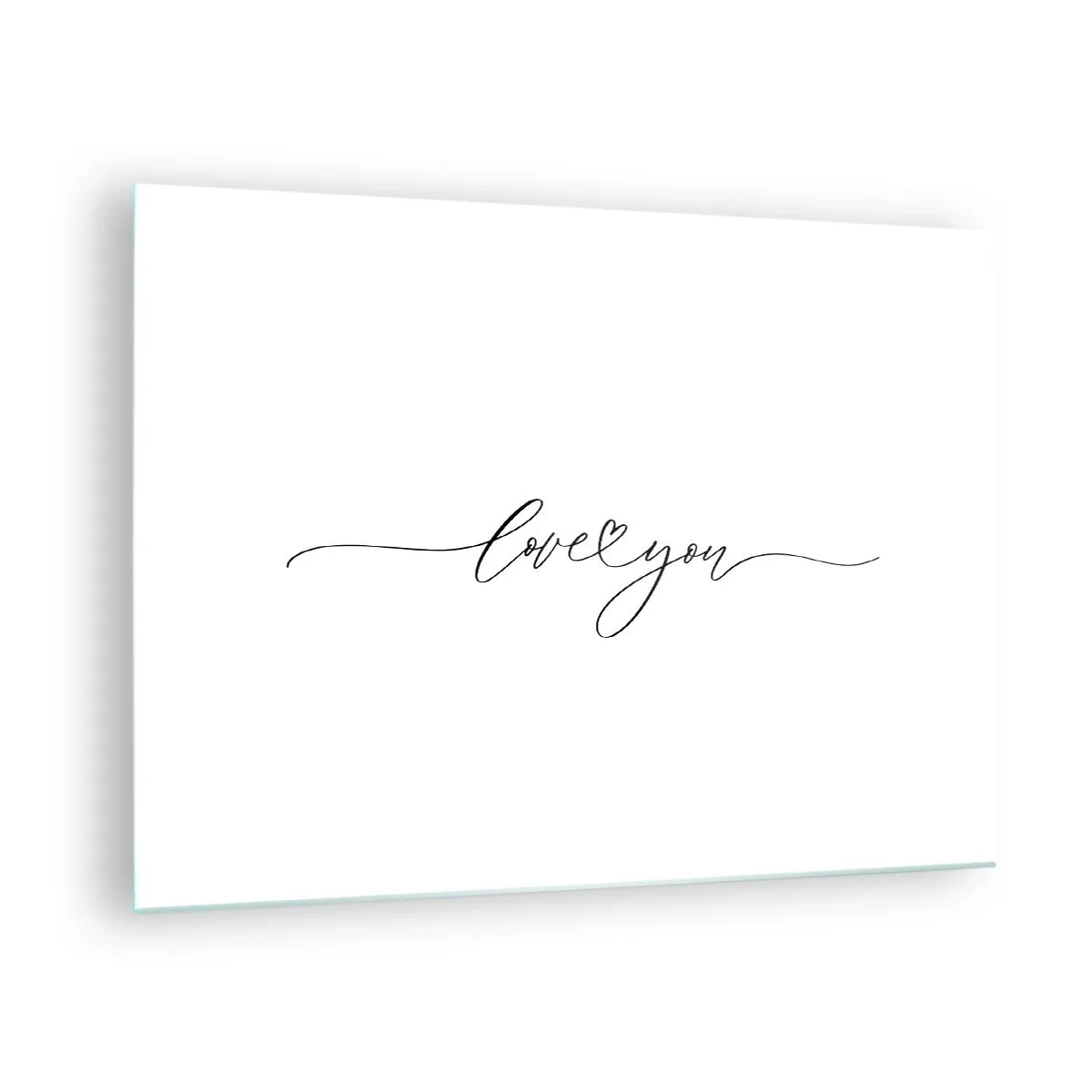 Tablou pe sticlă - Inscripție minimalistă „Te iubesc” pe fundal alb - 70x50cm - Negru pe alb - Decorațiune modernă pentru perete pentru living și dormitor ARTTOR