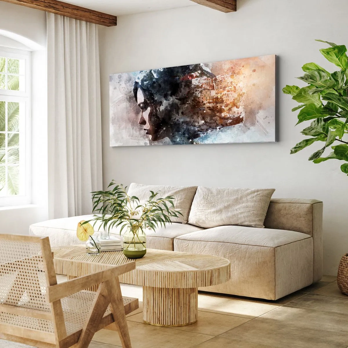 Tablou pe pânză - Povestea unei fete cu un oraș în fundal - 100x40 cm