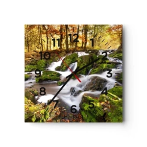 Ceas de perete - Ceas pe sticlă - Repede prin pădure de toamnă - 30x30 cm