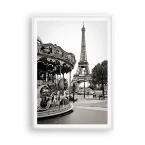 Poster în ramă albă - Distracții retro pariziene - 70x100 cm