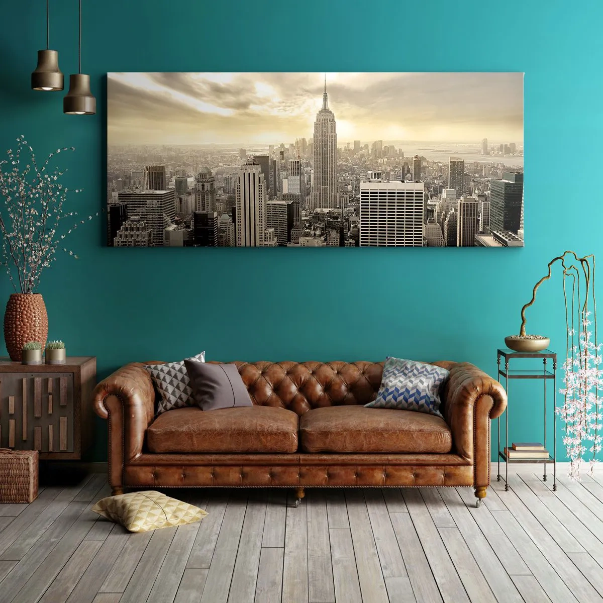Tablou pe pânză - New York țesut din gri - 100x40 cm