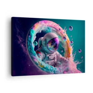 Tablou pe pânză Canvas - Astronautul într-o aură cosmică colorată - 70x50cm - Poarta stelară  - Decorațiune modernă pentru perete pentru living și dormitor ARTTOR