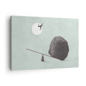 Tablou pe pânză Canvas - O scenă simbolică cu o figură și un echilibru pe un cer luminos. - 70x50cm - Visul îndeplinit - Decorațiune modernă pentru perete pentru living și dormitor ARTTOR