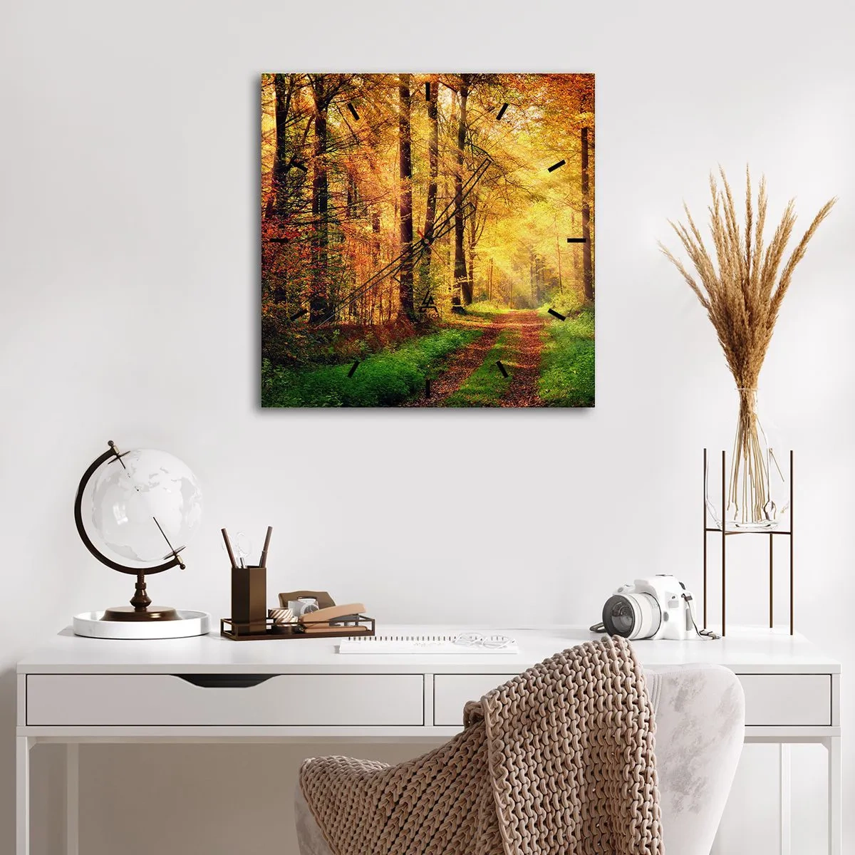 Ceas de perete - Ceas pe sticlă - Tăcere de aur de pădure - 30x30 cm