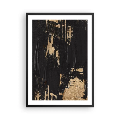 Poster în ramă neagră - Compoziție de pictură abstractă în negru și auriu - 50x70cm - O urmă de atingere - Decorațiune modernă pentru perete pentru living și dormitor ARTTOR