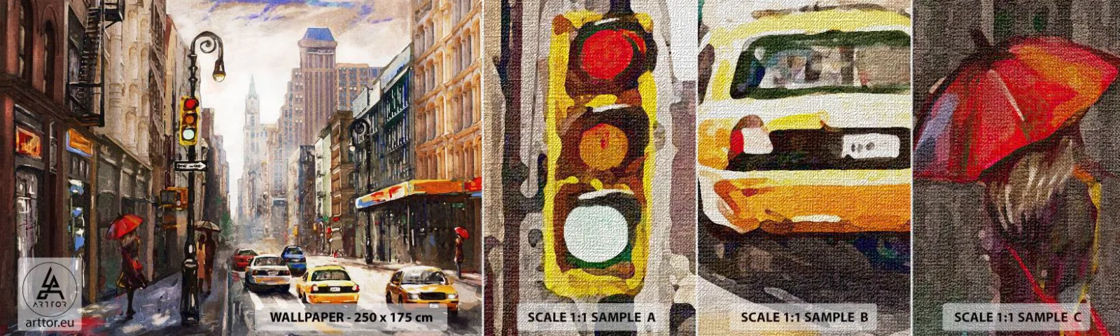 Mostră tapet Premium Canvas - New York - plin de culoare și în ploaie - New York, Oraș, Manhattan - 100x30 cm