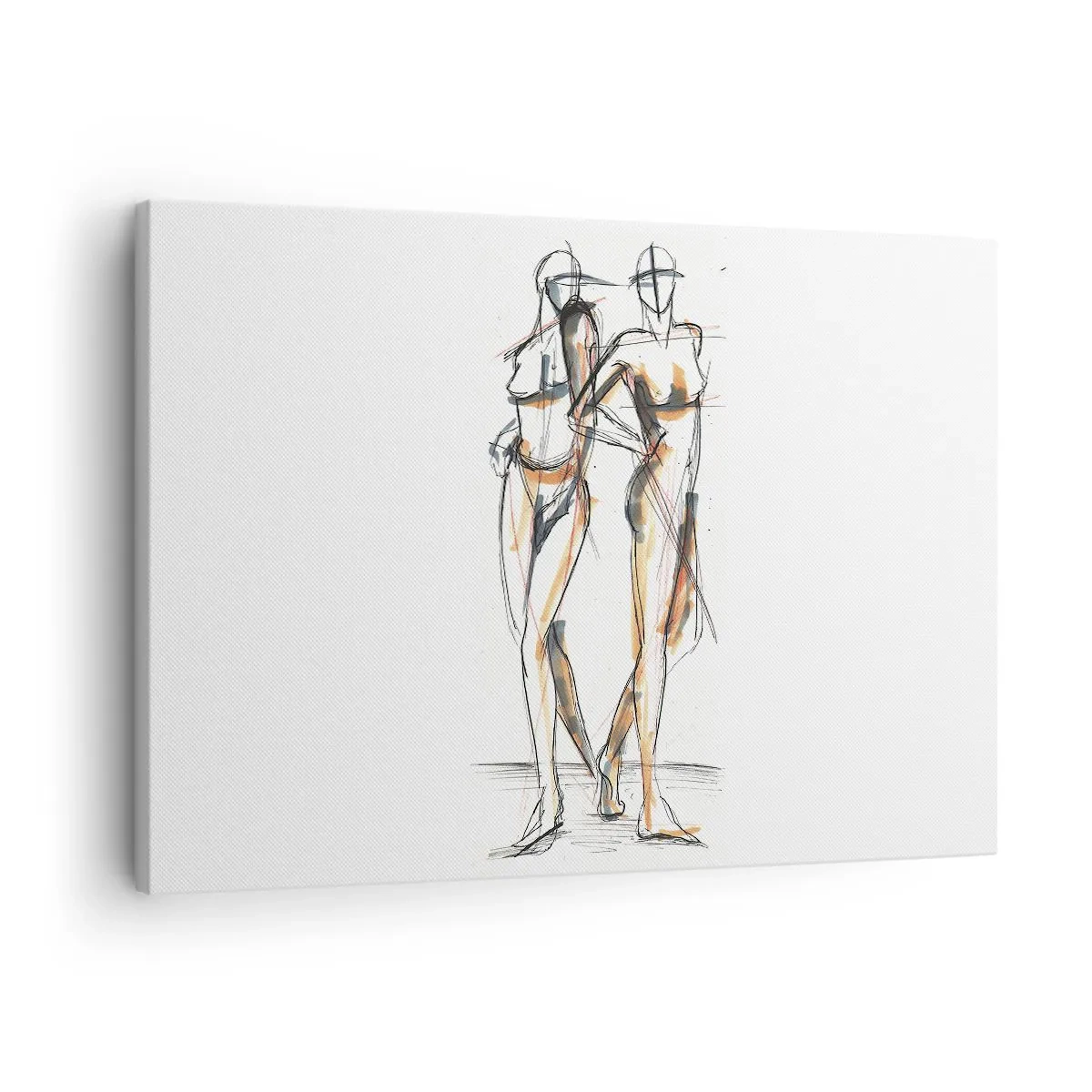 Tablou pe pânză Canvas - Schiță artistică a două siluete pe un fundal alb - 70x50cm - Un studiu de farmec - Decorațiune modernă pentru perete pentru living și dormitor ARTTOR