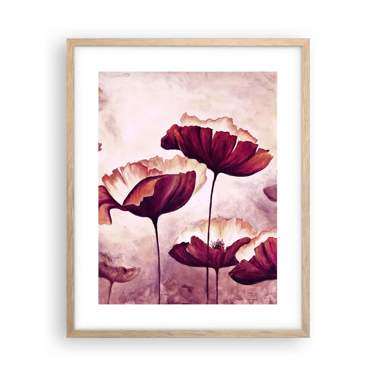 Poster în ramă de stejar deschis - Fulgi roșii și albi - 40x50 cm