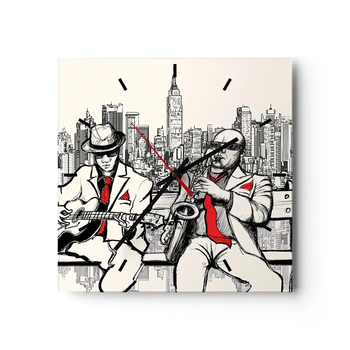 Ceas de perete - Ceas pe sticlă - Improvizație la New York - 30x30 cm
