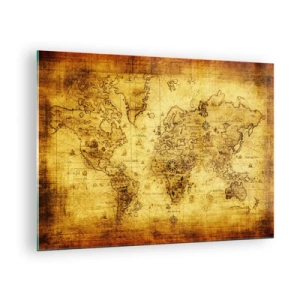 Tablou pe sticlă - Hartă veche a lumii - 70x50cm - Această lume ciudată - Decorațiune modernă pentru perete pentru living și dormitor ARTTOR