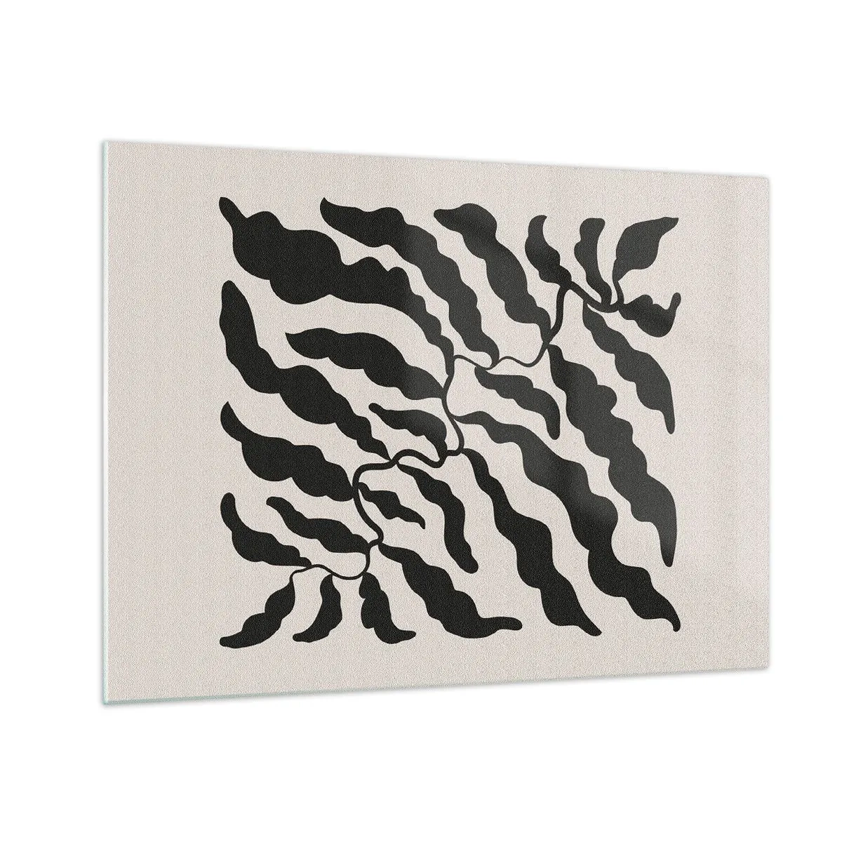 Tablou pe sticlă - Operă botanică cu frunze negre organice - 70x50cm - Natura pătratului - Decorațiune modernă pentru perete pentru living și dormitor ARTTOR