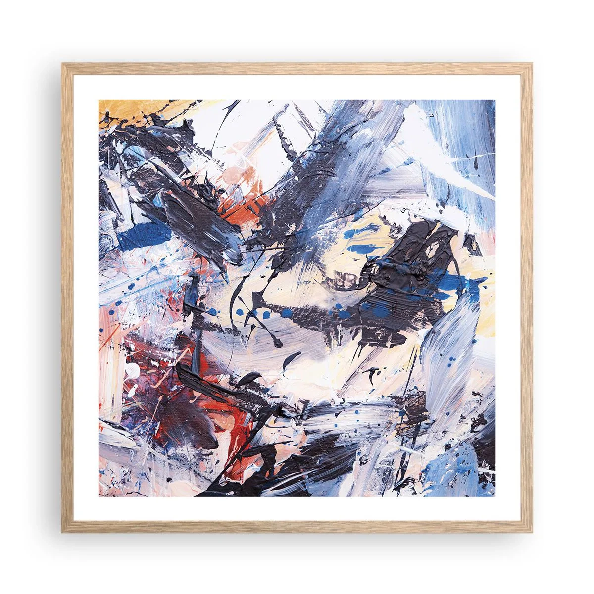 Poster în ramă de stejar deschis - Dansul nebun al abstracției - 60x60 cm