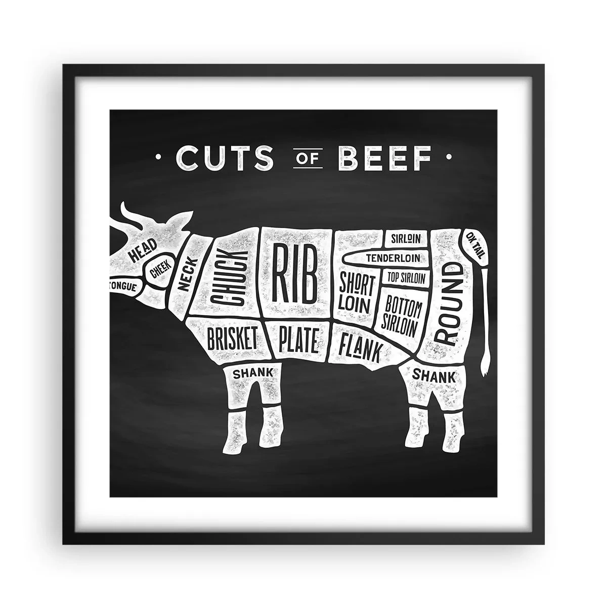 Poster în ramă neagră - Abecedar de măcelar - 50x50 cm