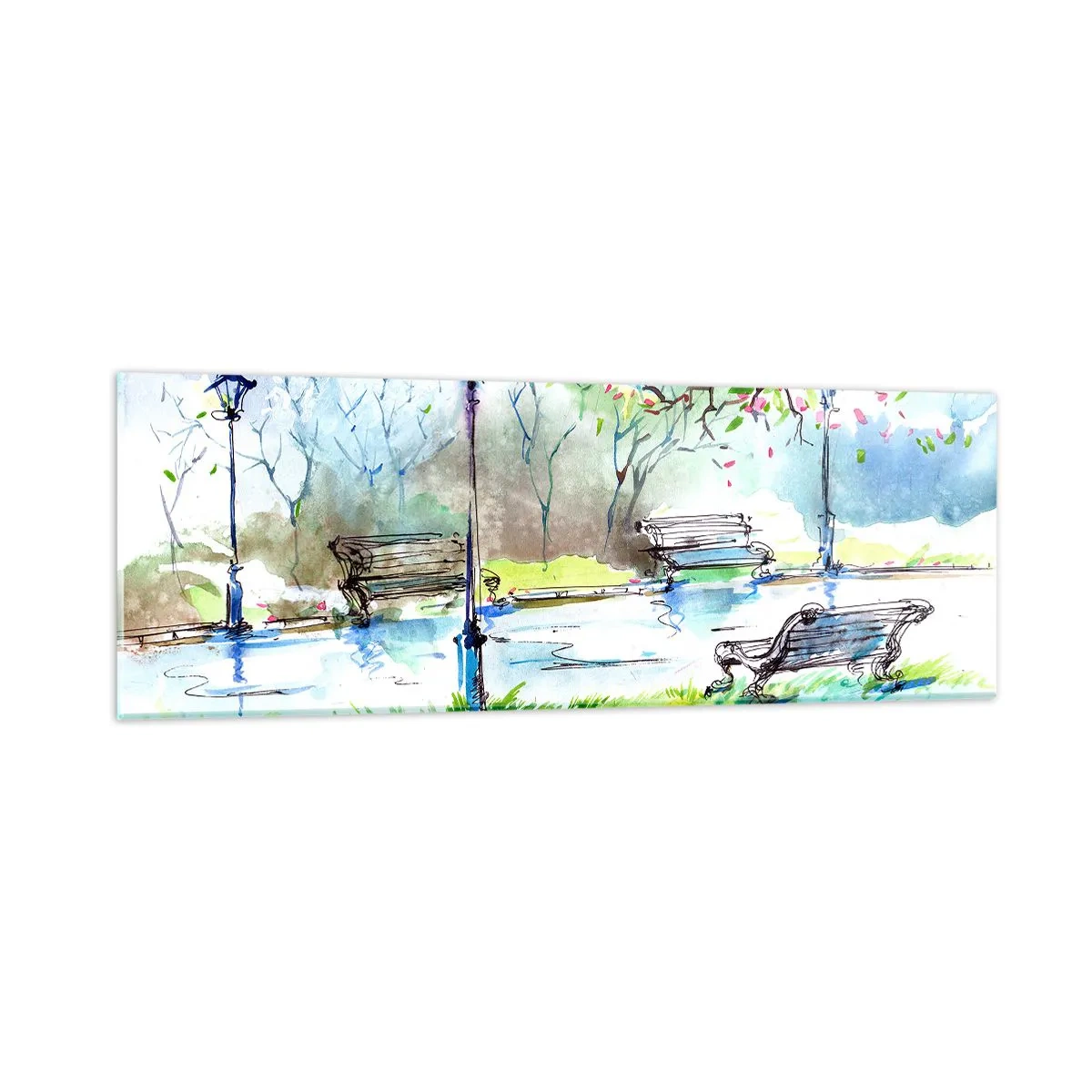 Tablou pe sticlă - Magia liniștii din parc - 90x30 cm