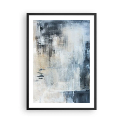 Poster în ramă neagră - Compoziție abstractă în nuanțe de albastru și bej - 50x70cm - În spatele unui voal albastru - Decorațiune modernă pentru perete pentru living și dormitor ARTTOR
