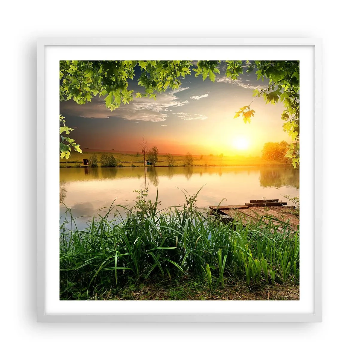 Poster în ramă albă - Peisaj într-un cadru verde - 60x60 cm