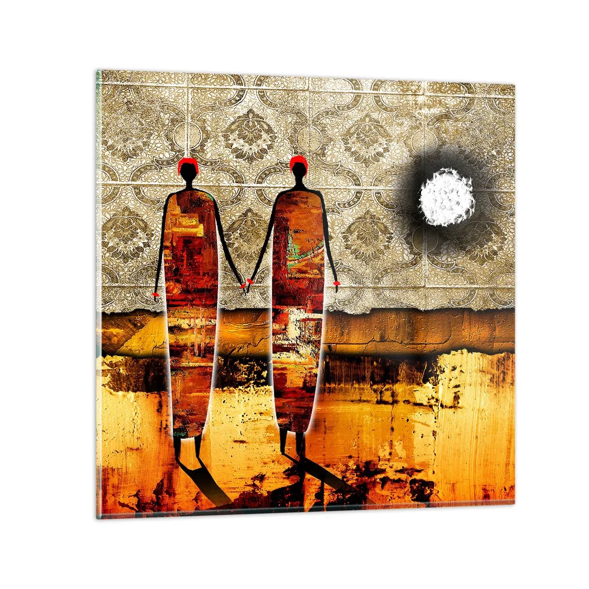 Tablou pe sticlă - Compoziție etnică în culorile Africii - 60x60 cm