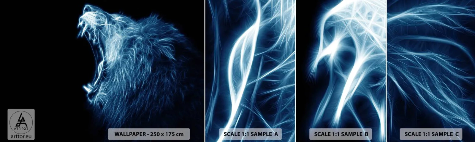 Mostră de Tapet Standard Eco - Mânia înflăcărată a regelui - Abstracția, Leu, Animale - 100x30 cm