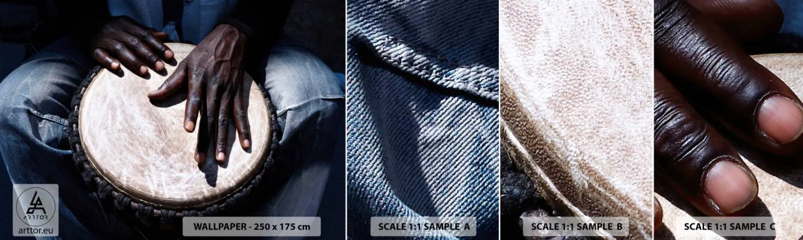 Mostră de Tapet Standard Eco - Trăiește în ritmul tău - Tobă, Muzică, Africa - 100x30 cm