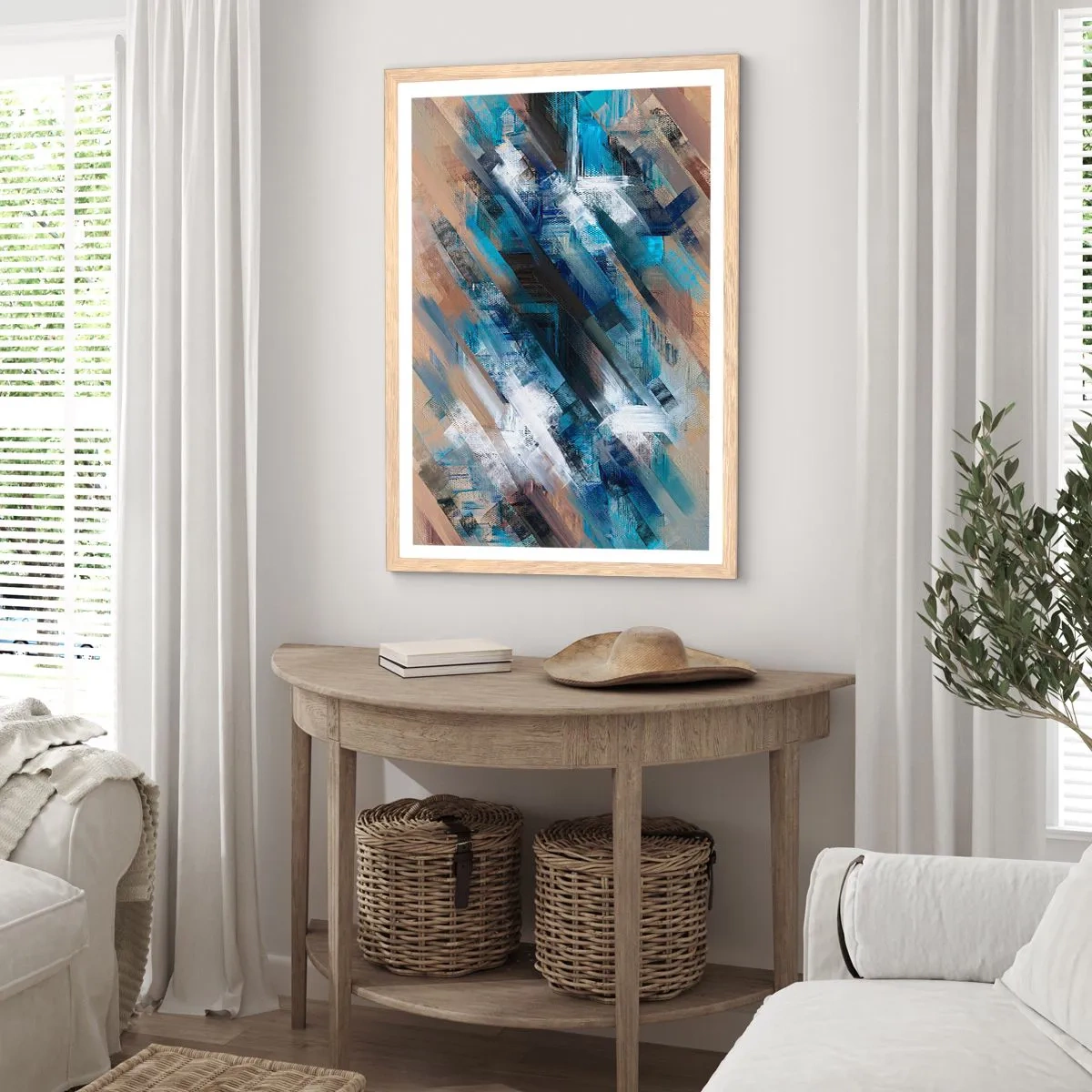Poster în ramă de stejar deschis - Pe o pantă albastră - 40x50 cm