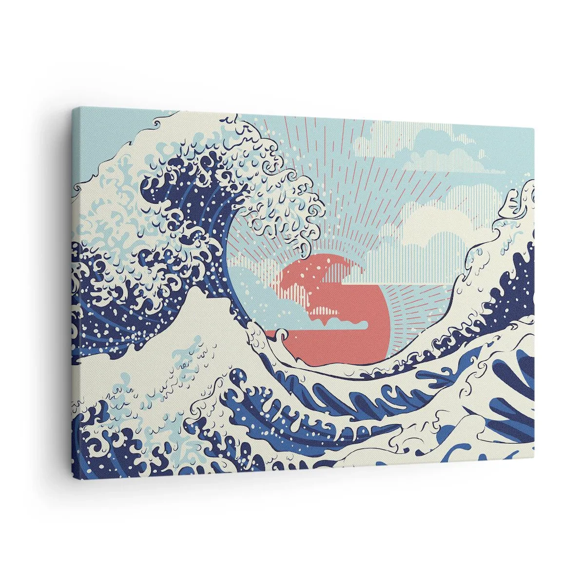 Tablou pe pânză Canvas - Valuri oceanice și un apus de soare în stil japonez - 70x50cm - Din inspirații japoneze - Decorațiune modernă pentru perete pentru living și dormitor ARTTOR
