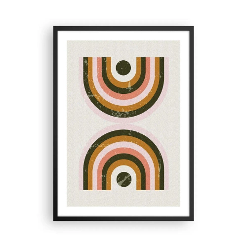 Poster în ramă neagră - Compoziție geometrică în stil retro - 50x70cm - Abstracție dublă - Decorațiune modernă pentru perete pentru living și dormitor ARTTOR
