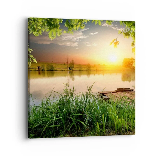 Tablou pe pânză - Peisaj într-un cadru verde - 40x40 cm