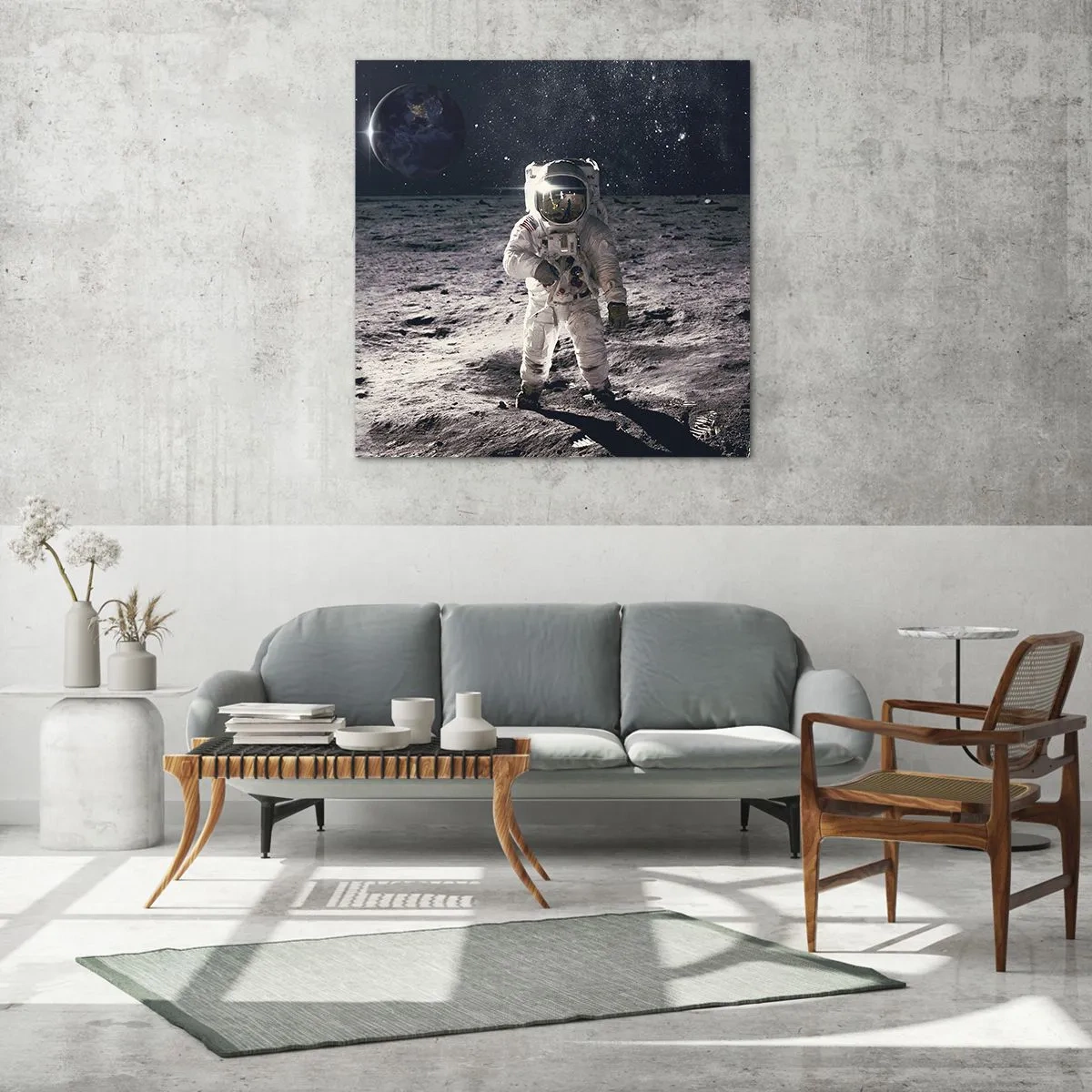 Tablou pe sticlă - Salutări de pe Lună - 60x60 cm