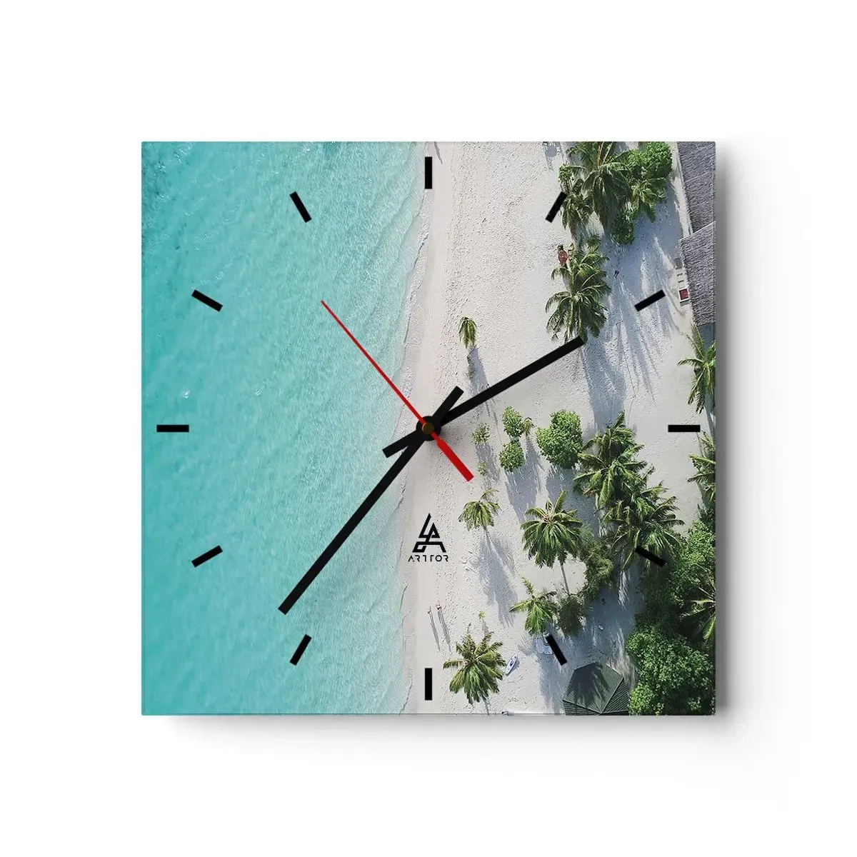 Ceas de perete - Ceas pe sticlă - Vacanță în paradis - 30x30 cm