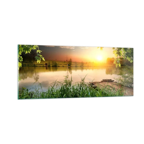 Tablou pe sticlă - Peisaj într-un cadru verde - 100x40 cm