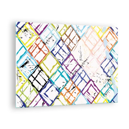 Tablou pe sticlă - Model abstract cu romburi multicolore - 70x50cm - Ferestre și ferestruici - Decorațiune modernă pentru perete pentru living și dormitor ARTTOR