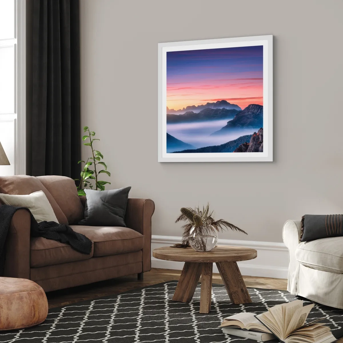 Poster în ramă albă - Peste văi - 50x50 cm