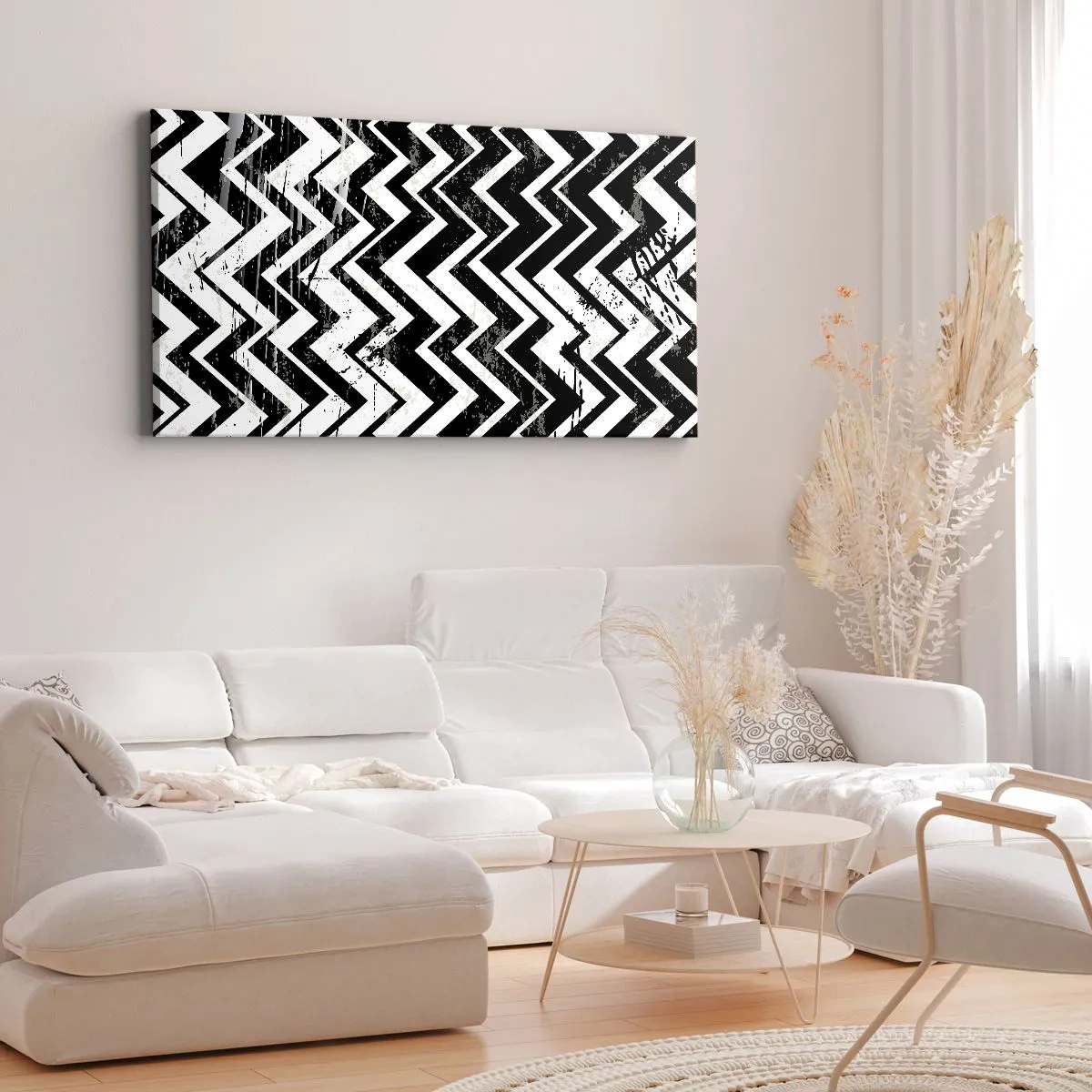 Tablou pe pânză - Zig-alb, zag-negru - 120x50 cm