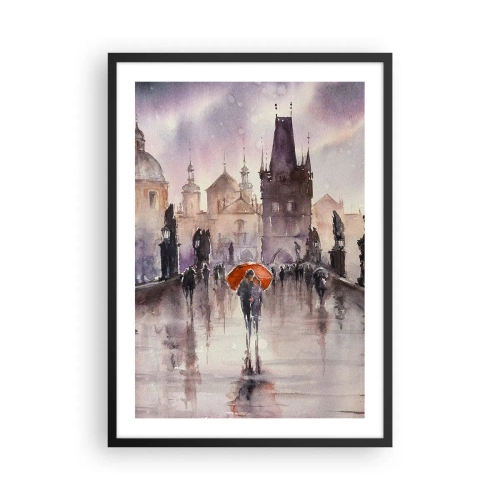 Poster în ramă neagră - O plimbare romantică pe pod într-o zi ploioasă - 50x70cm - Oamenii nu se schimbă - Decorațiune modernă pentru perete pentru living și dormitor ARTTOR