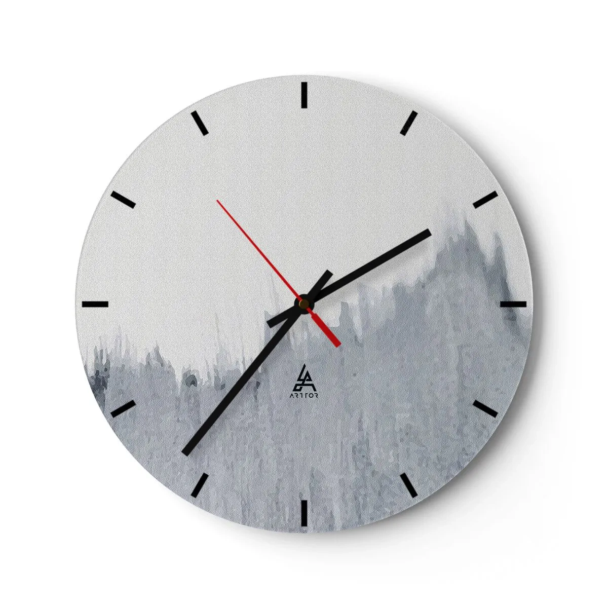 Ceas de perete - Ceas pe sticlă - Abstracție gri cu tușe verticale de pensulă - 30x30cm - Înregistrare secretă - Decorațiune modernă pentru perete pentru living, bucătărie și dormitor ARTTOR