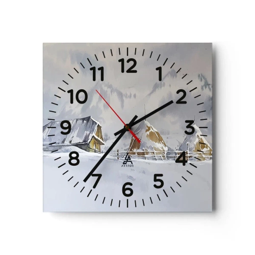 Ceas de perete - Ceas pe sticlă - Într-o vale înzăpezită - 40x40 cm