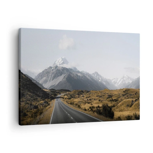 Tablou pe pânză Canvas - Un drum în munți înconjurat de un peisaj pitoresc - 70x50cm - Drumul spre inima munților - Decorațiune modernă pentru perete pentru living și dormitor ARTTOR