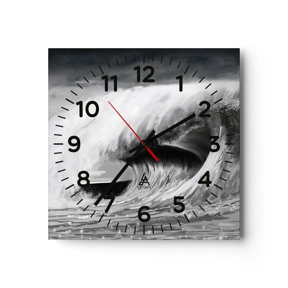 Ceas de perete - Ceas pe sticlă - Mânia oceanului - 30x30 cm
