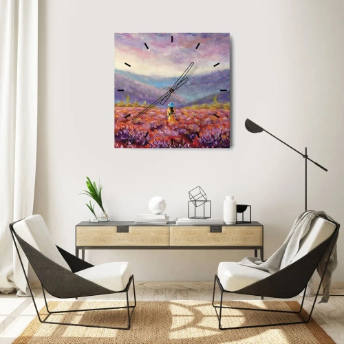 Ceas de perete - Ceas pe sticlă - Într-o lume de lavandă - 30x30 cm
