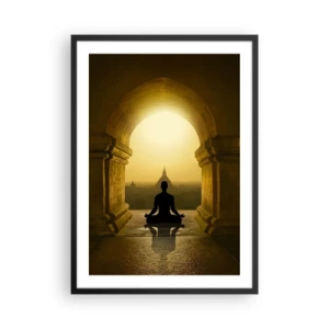 Poster în ramă neagră - O figură meditând în arcada unui templu pe fundalul soarelui care răsare - 50x70cm - Armonie completă - Decorațiune modernă pentru perete pentru living și dormitor ARTTOR