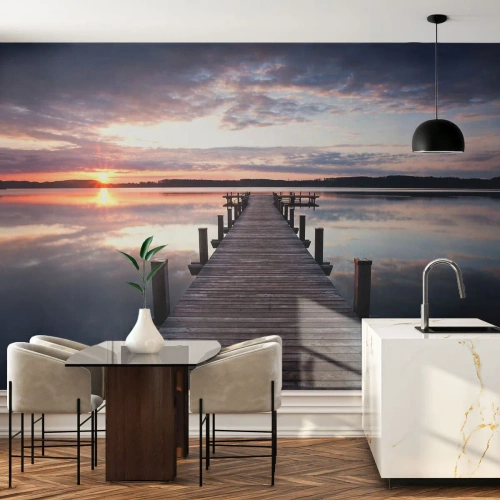 Tapet Premium Sand - Granița tăcută dintre zi și noapte - Peisaj, Lac, Apus de soare - 100x70 cm