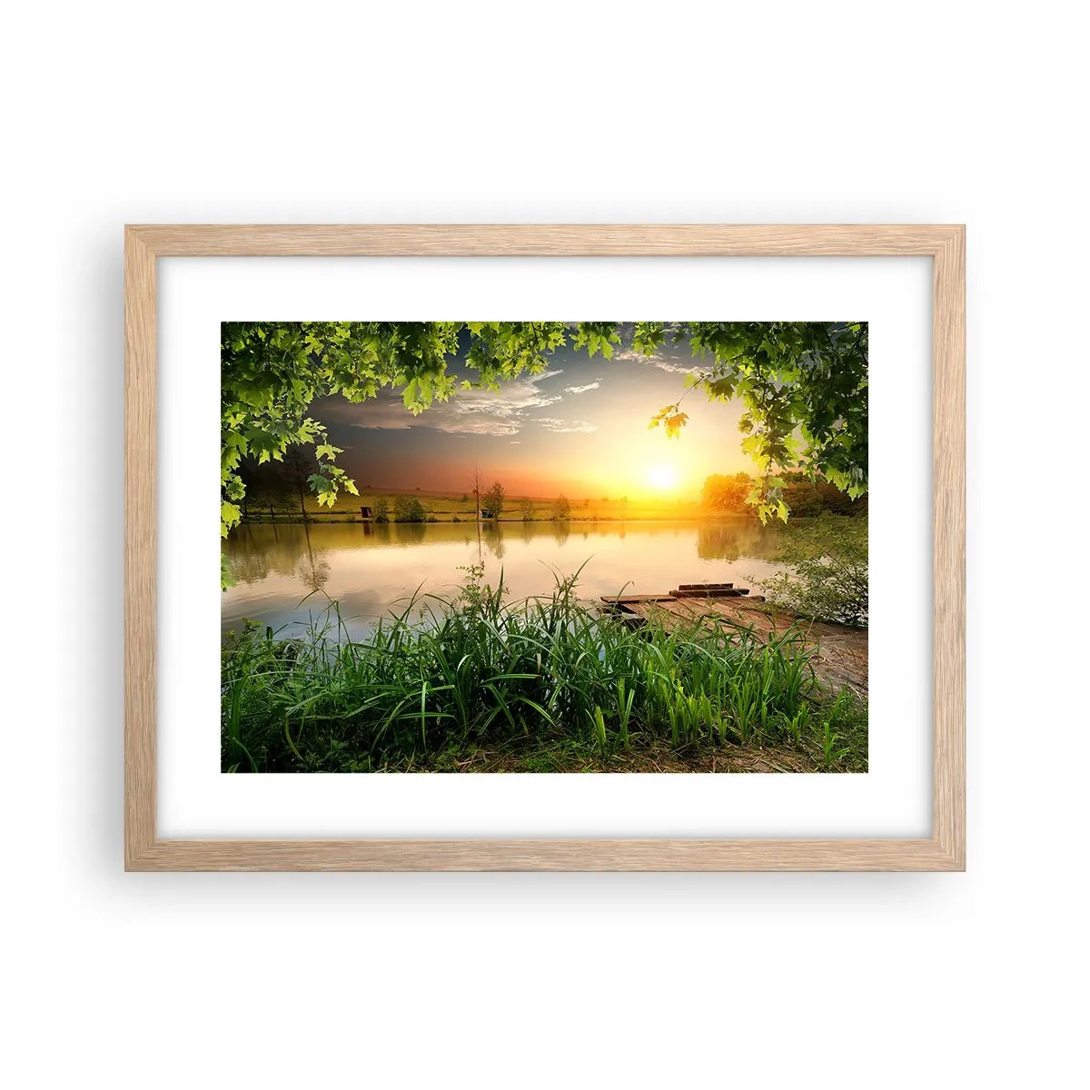 Poster în ramă de stejar deschis - Peisaj într-un cadru verde - 40x30 cm