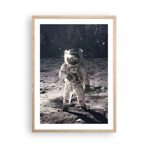 Poster în ramă de stejar deschis - Salutări de pe Lună - 50x70 cm