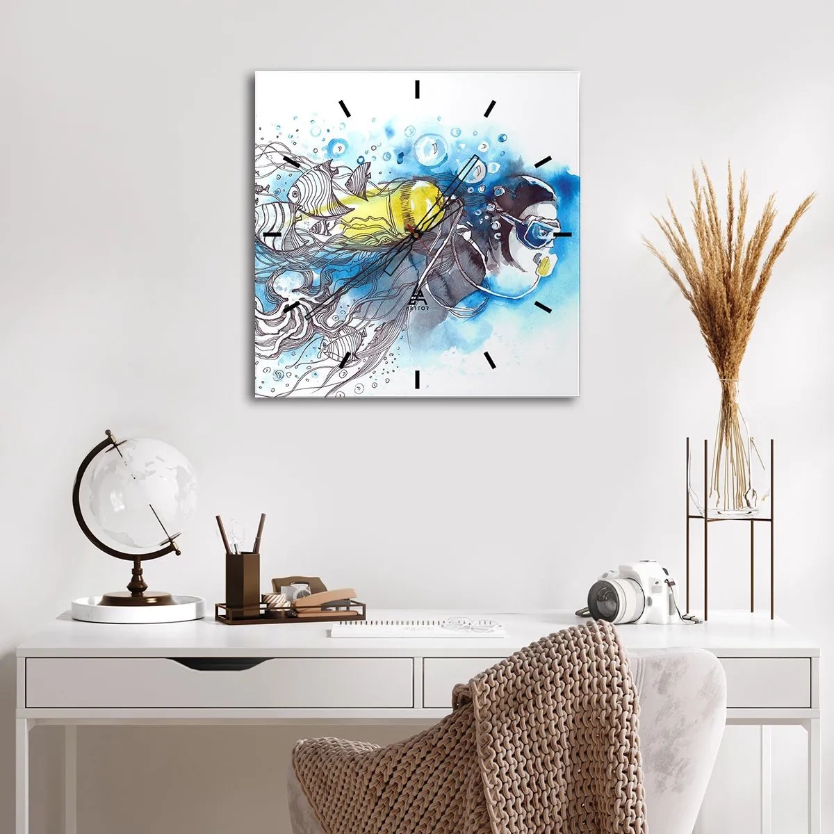 Ceas de perete - Ceas pe sticlă - Marele albastru - 40x40 cm