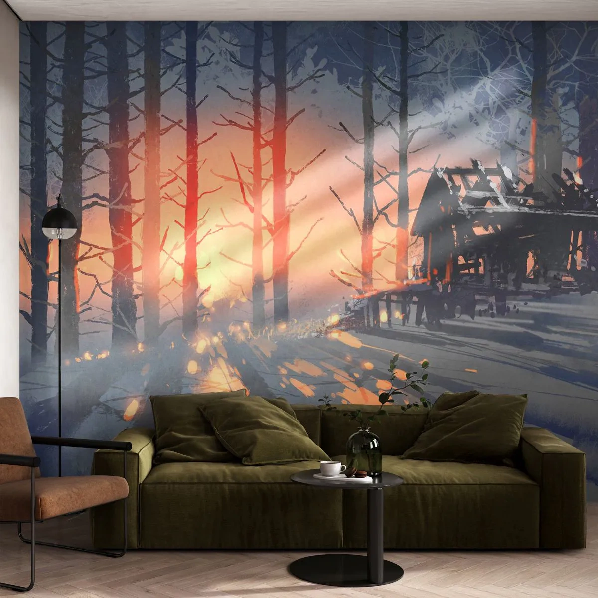 Tapet Standard Eco - Doar soarele se strecoară - Peisaj, Cabana Forest, pădure - 400x280 cm